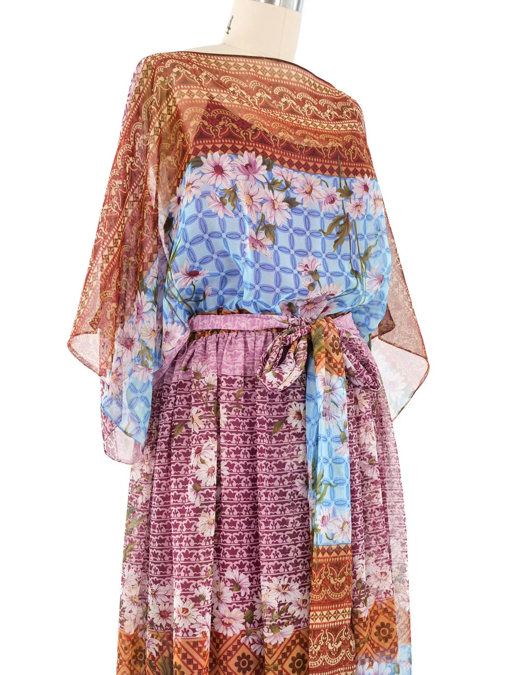 1970's Victor Costa Floral Chiffon Maxi Dress