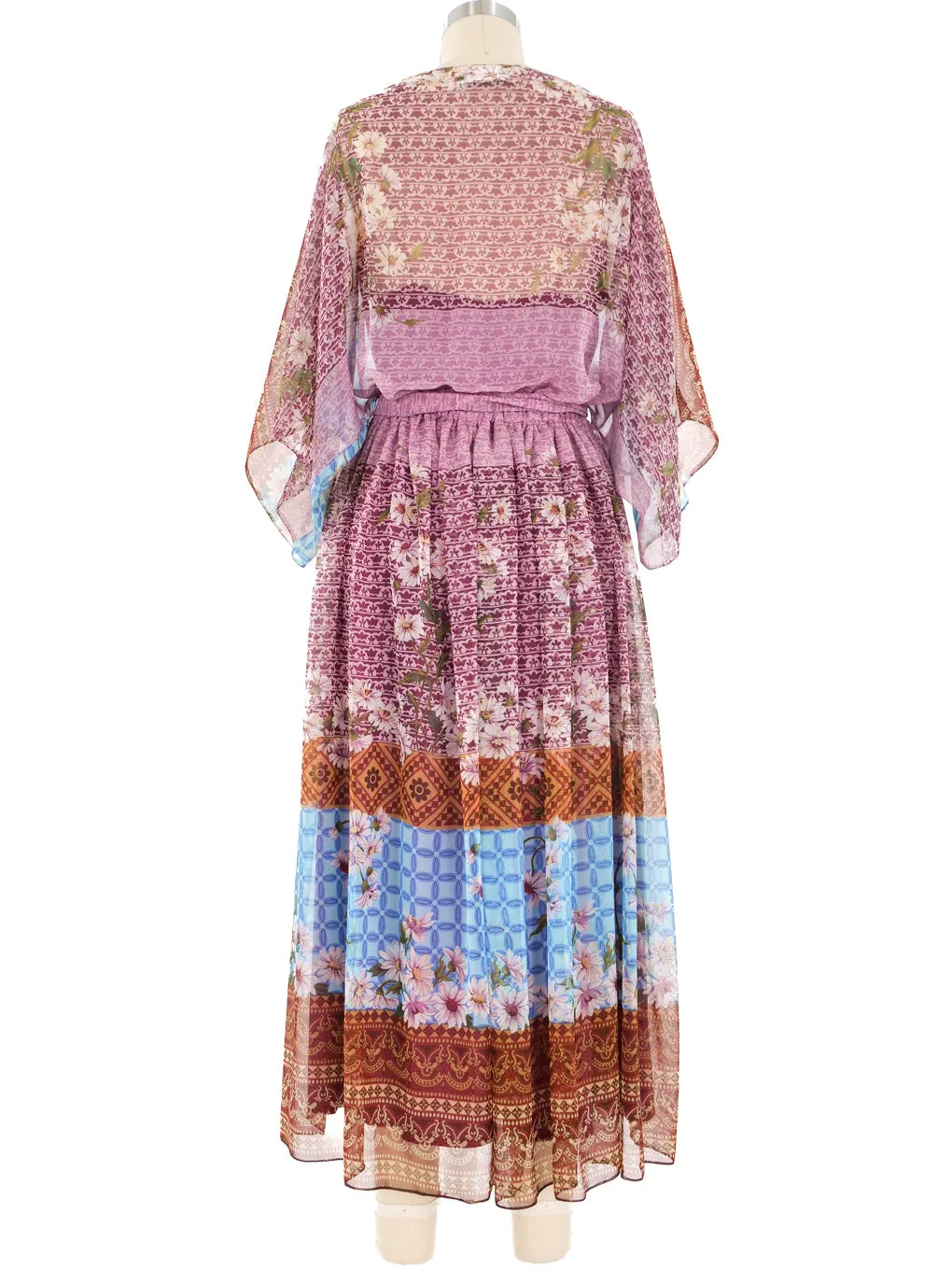 1970's Victor Costa Floral Chiffon Maxi Dress