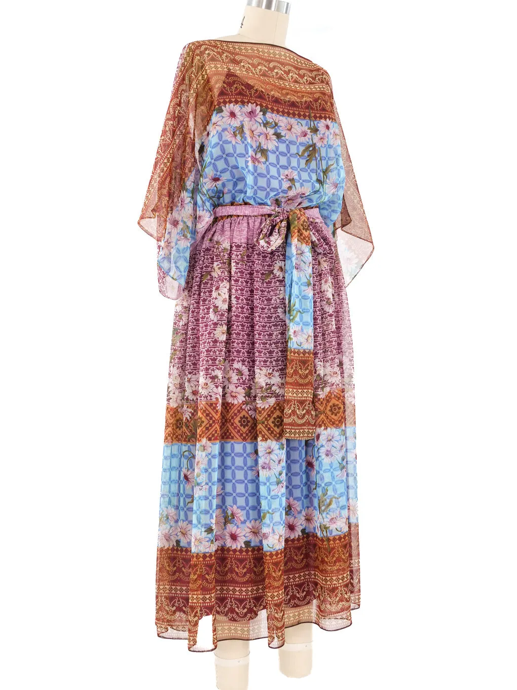 1970's Victor Costa Floral Chiffon Maxi Dress