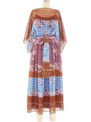 1970's Victor Costa Floral Chiffon Maxi Dress