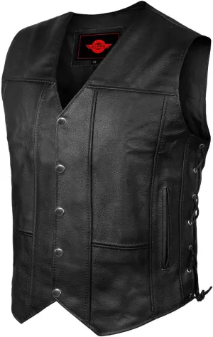 Alpha Leather Motorcycle Vest for Men Riding Club Black Biker Vests With Concealed Carry Gun Pocket Cruise Vintage