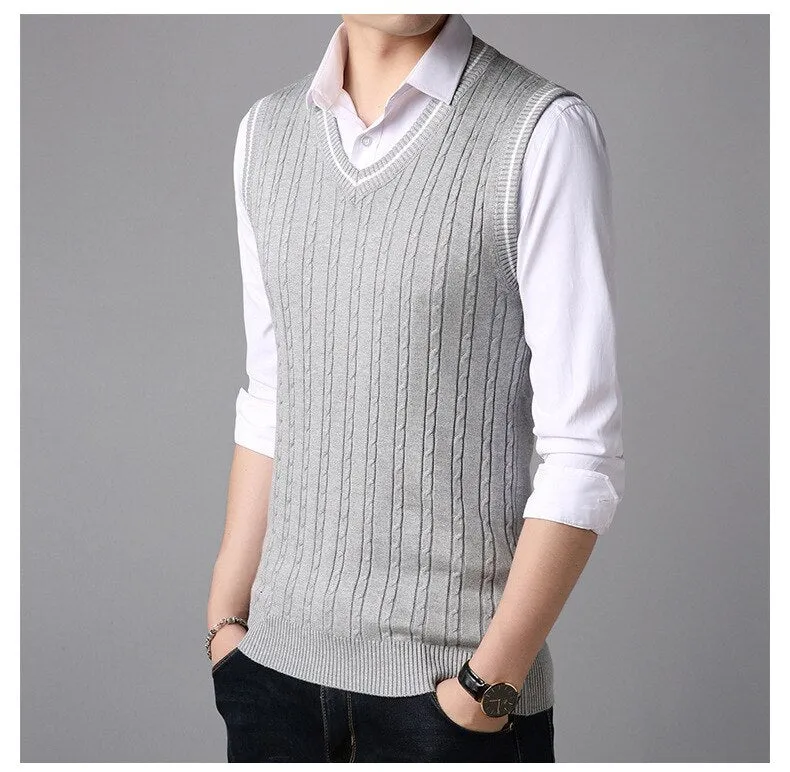 Angelo Ricci™ Casual Knitted V-Neck Elegant Sweater Vest