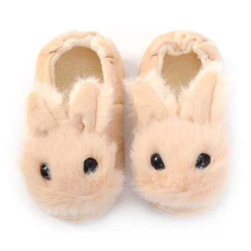 Beeliss Toddler Girls Slippers Cartoon Plush Warm Shoes (5-6 M US Toddler, Beige/Bunny)