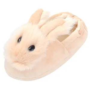 Beeliss Toddler Girls Slippers Cartoon Plush Warm Shoes (5-6 M US Toddler, Beige/Bunny)