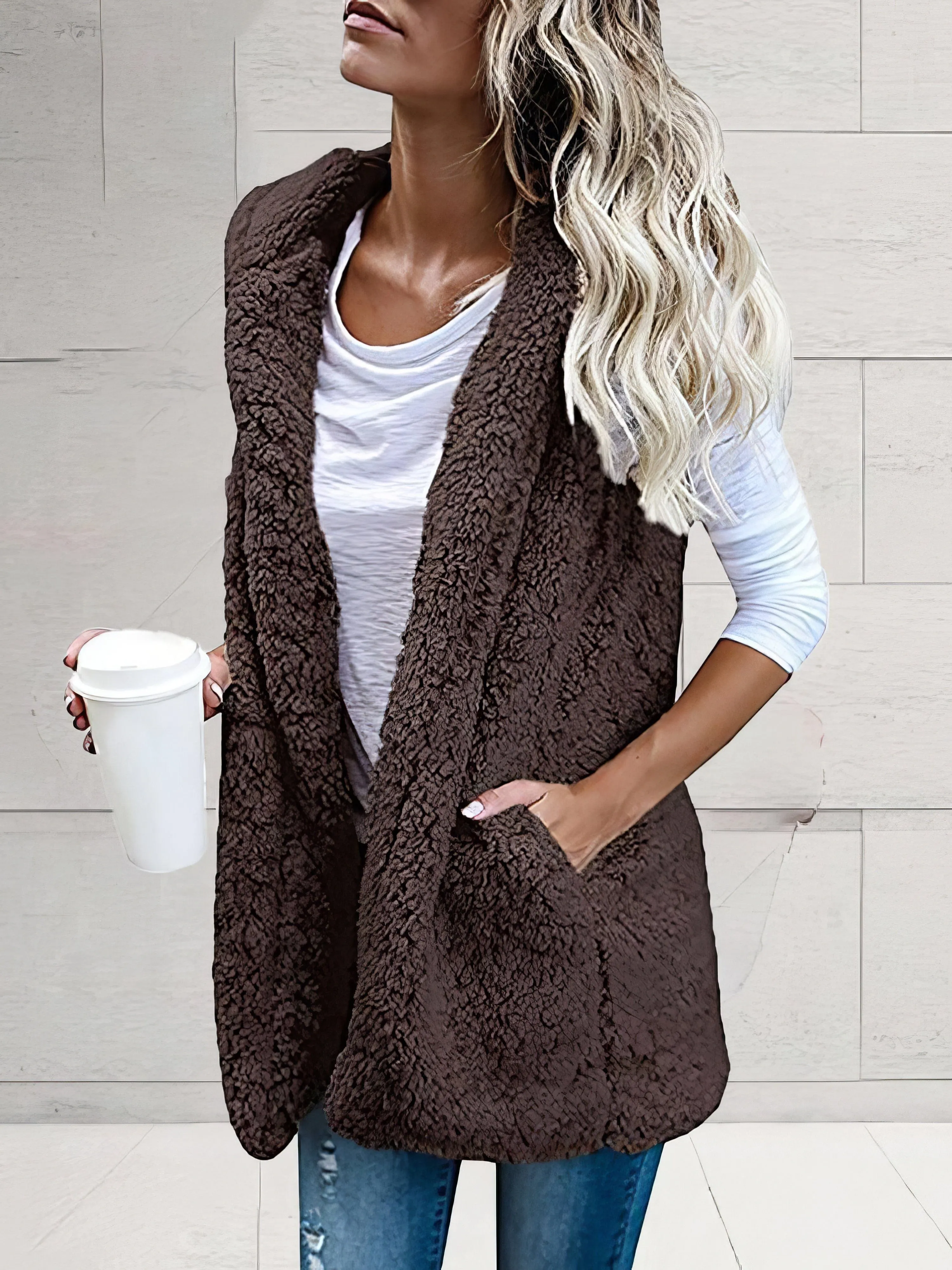 Casual Open-Front Sherpa Vest