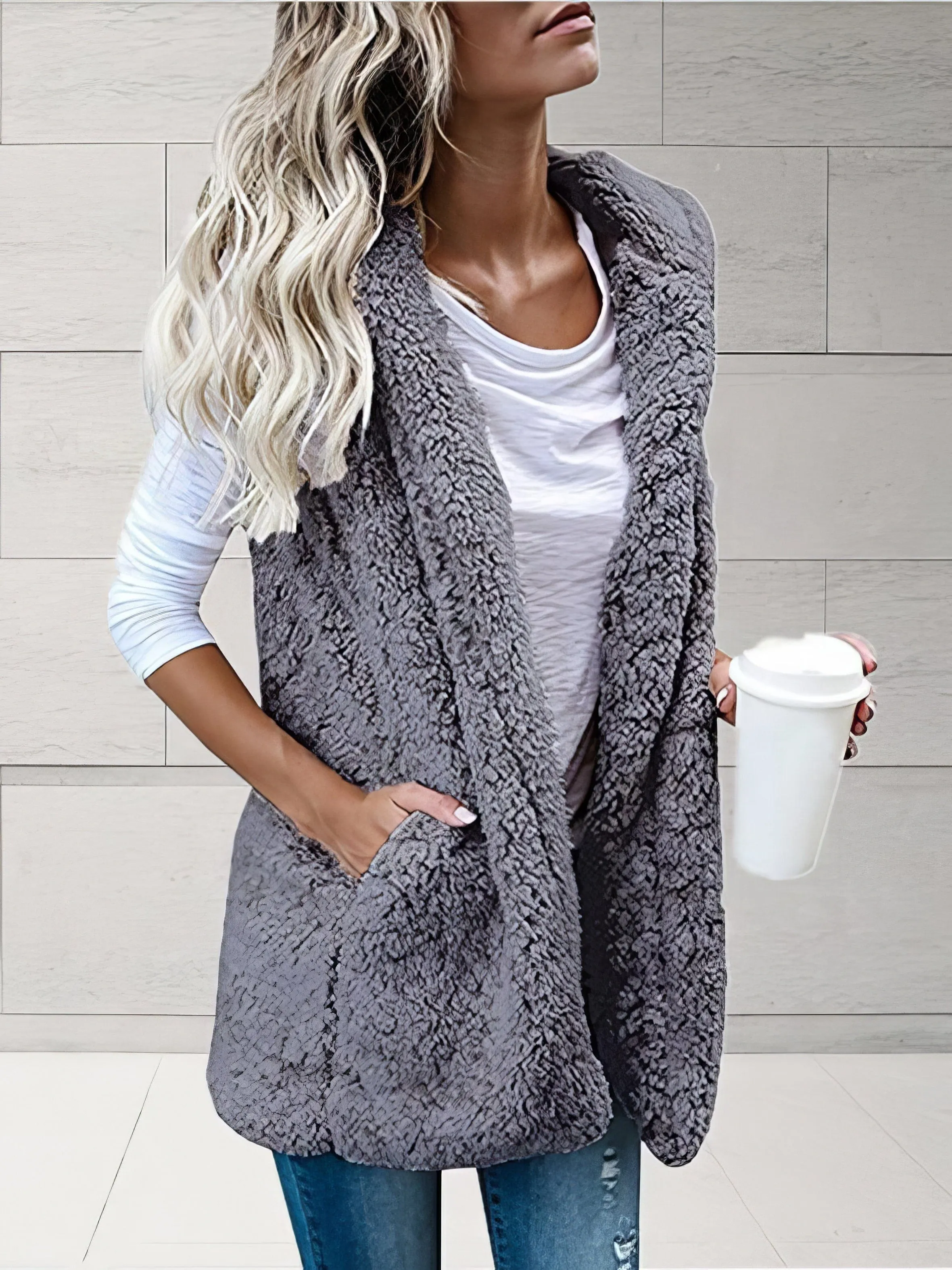 Casual Open-Front Sherpa Vest