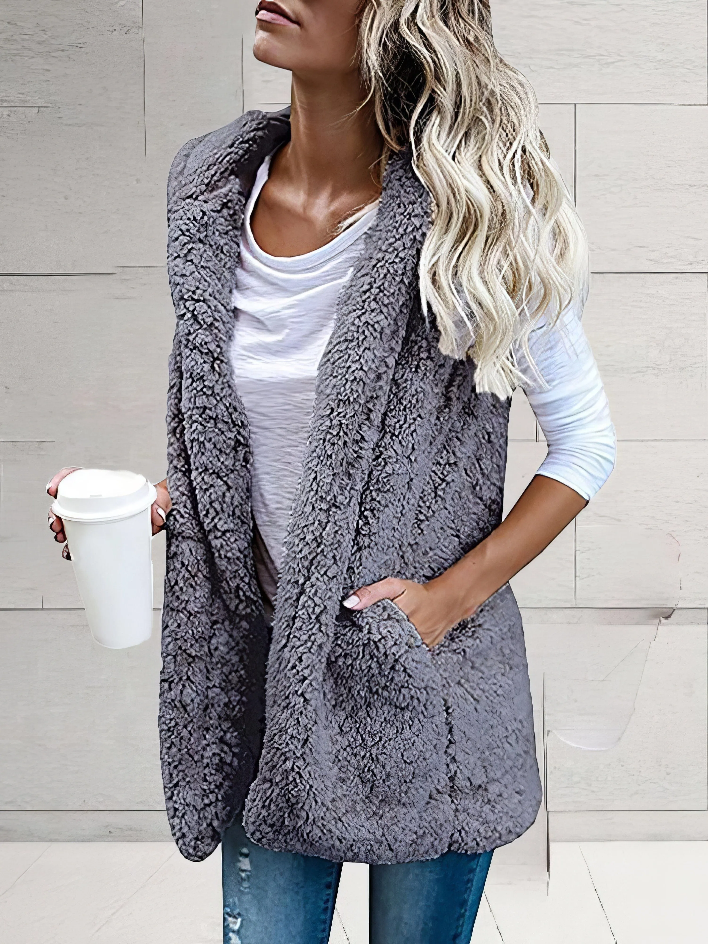 Casual Open-Front Sherpa Vest