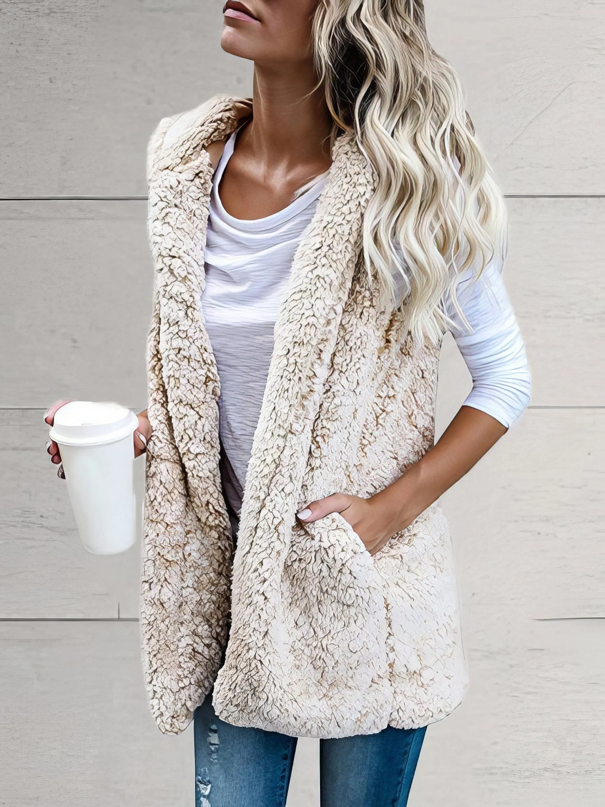 Casual Open-Front Sherpa Vest
