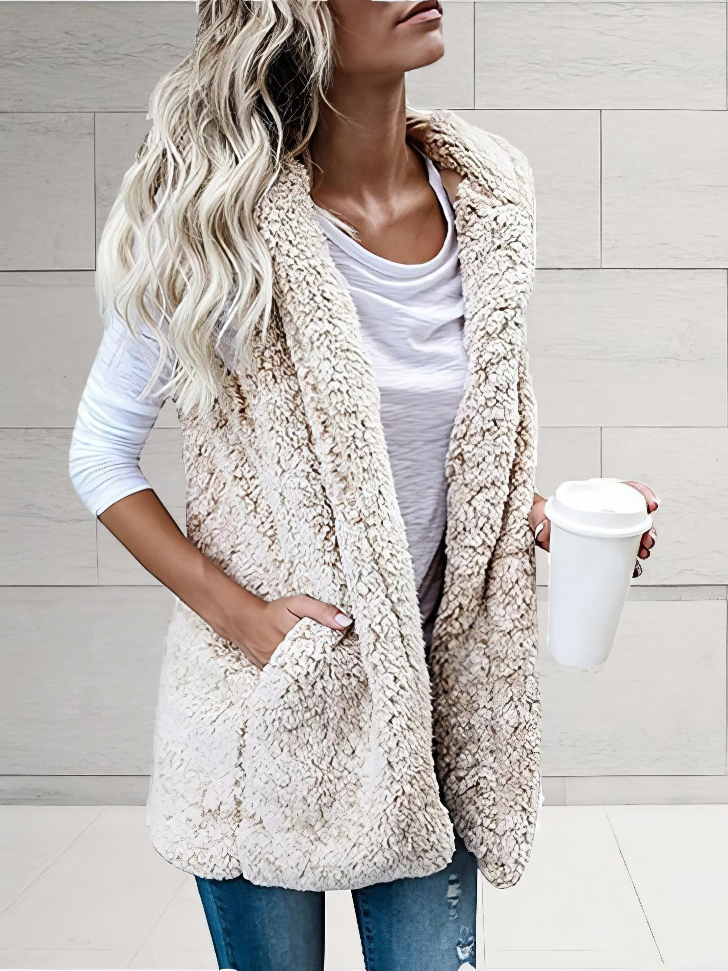 Casual Open-Front Sherpa Vest