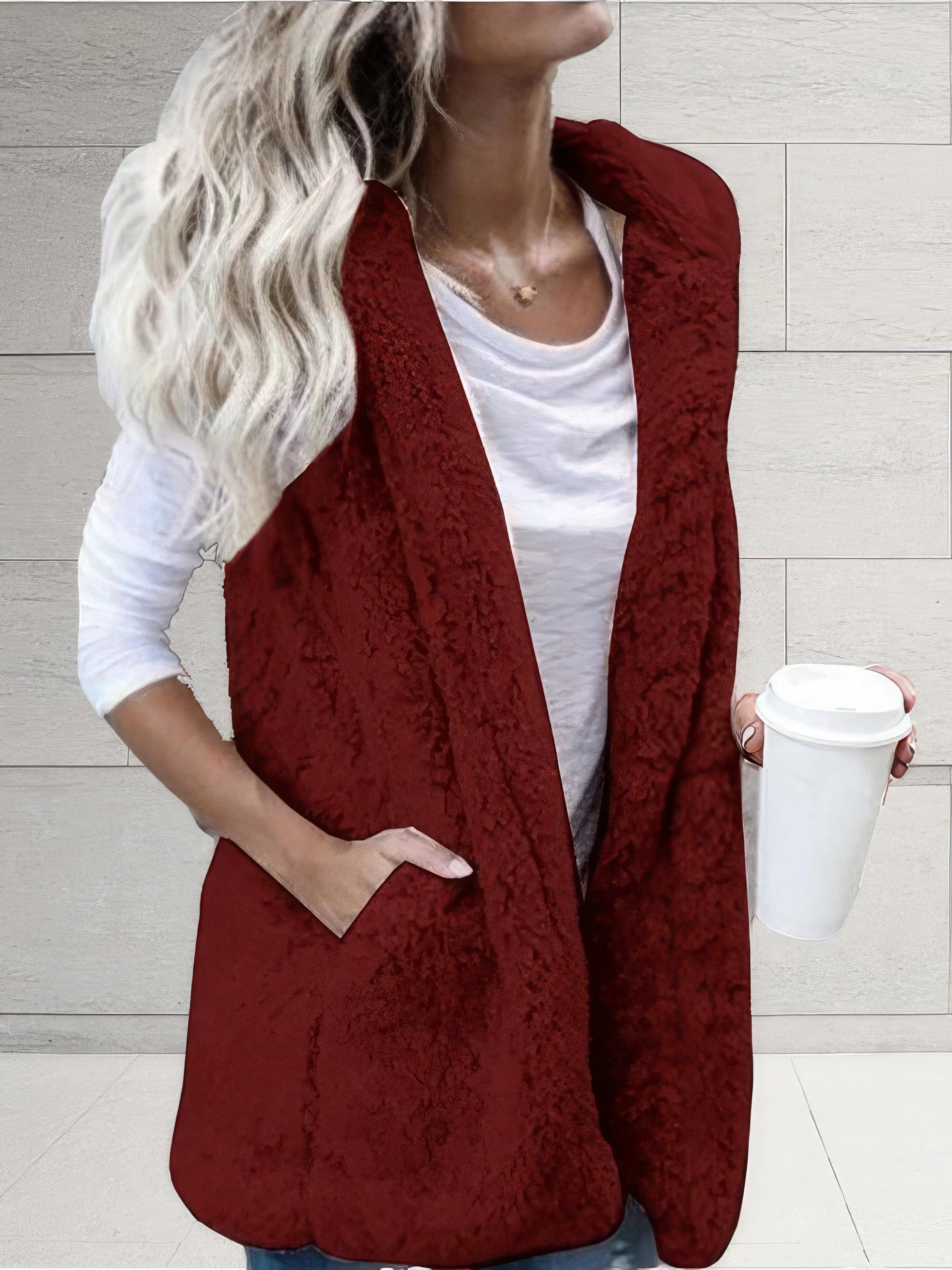 Casual Open-Front Sherpa Vest