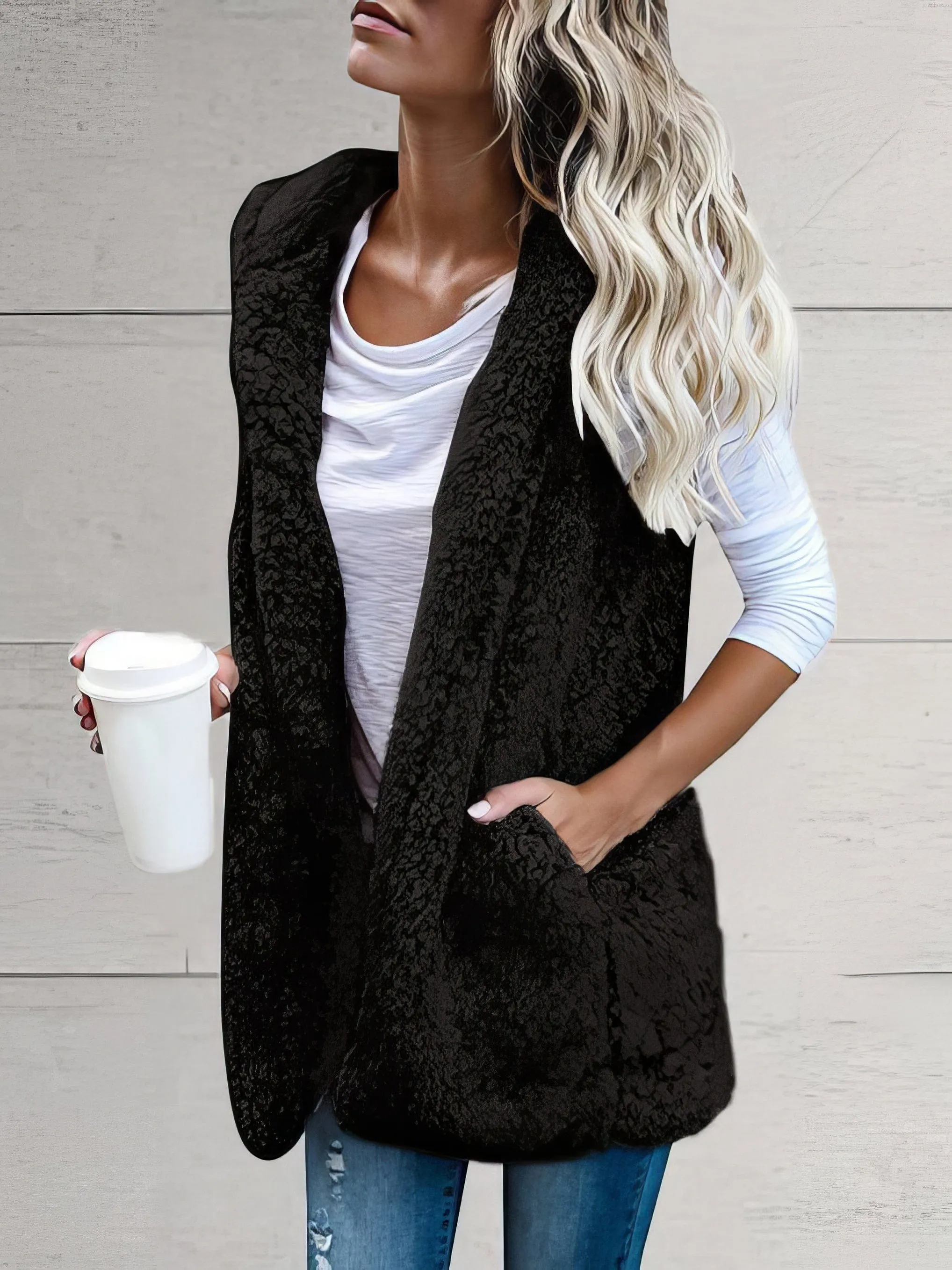 Casual Open-Front Sherpa Vest