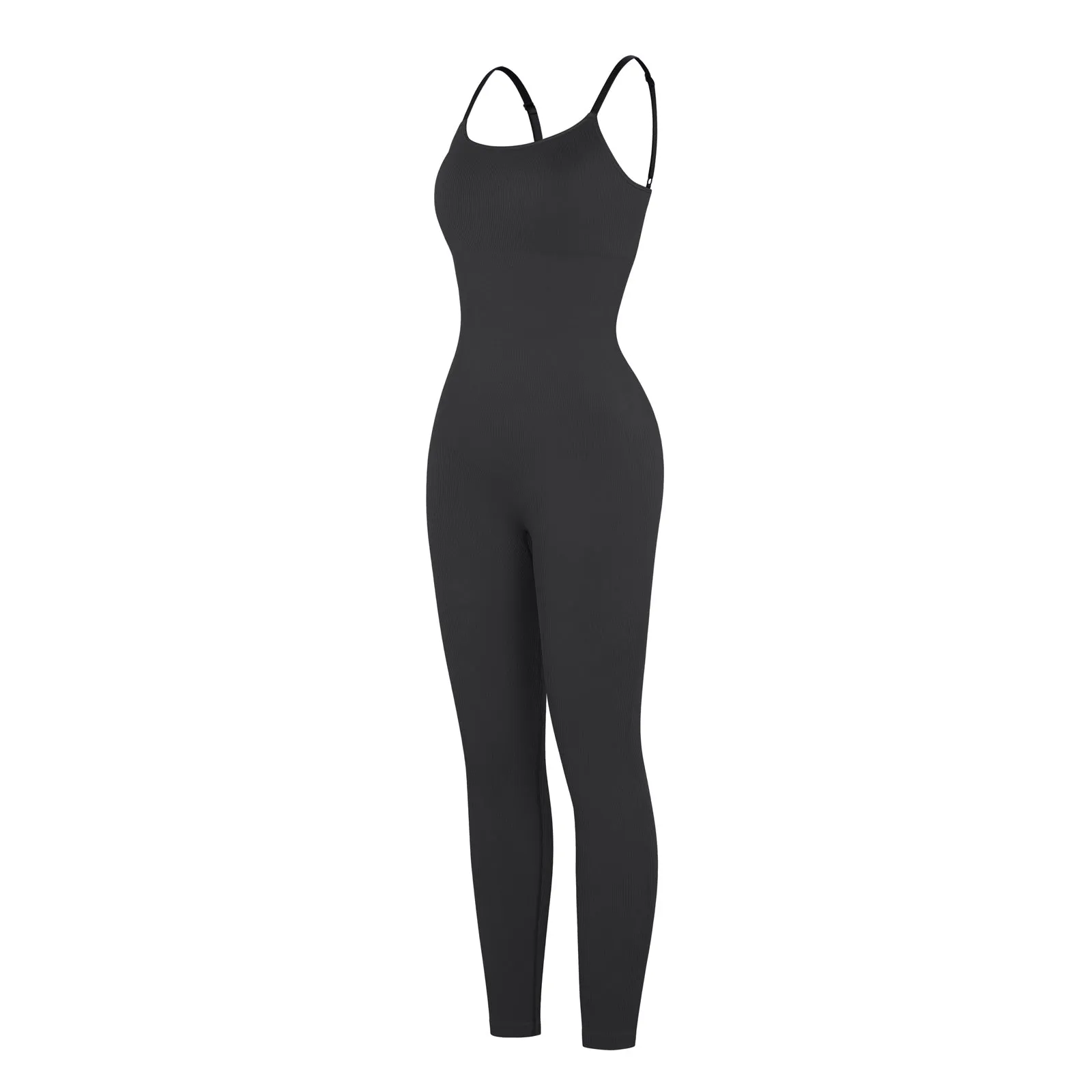 Chic Black Ribbed Shaping Full Jumpsuit