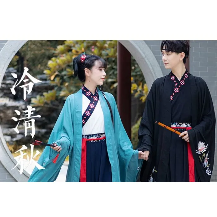 Couple Matching Fox Floral Embroidered Hanfu Jacket / Top / High Waist Maxi