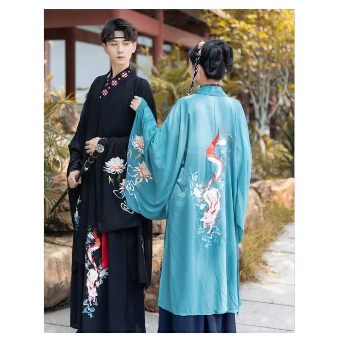 Couple Matching Fox Floral Embroidered Hanfu Jacket / Top / High Waist Maxi