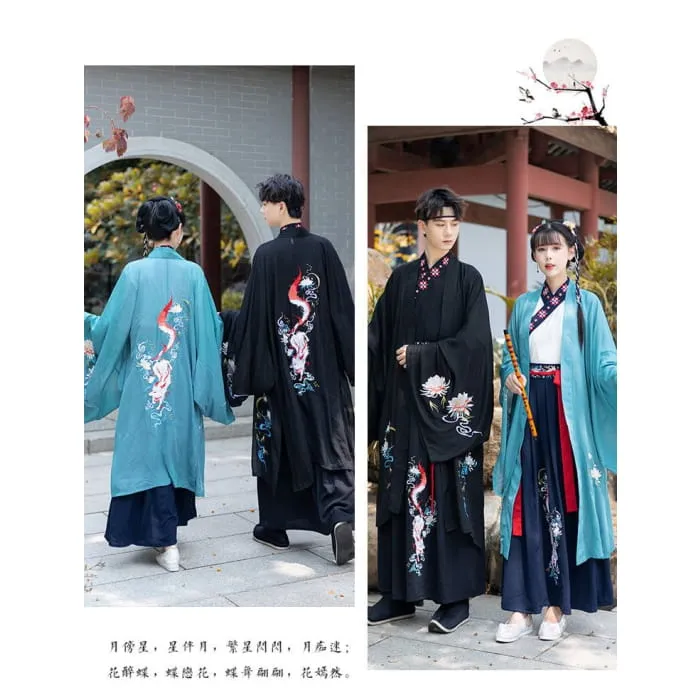 Couple Matching Fox Floral Embroidered Hanfu Jacket / Top / High Waist Maxi