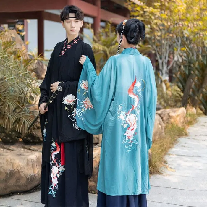 Couple Matching Fox Floral Embroidered Hanfu Jacket / Top / High Waist Maxi