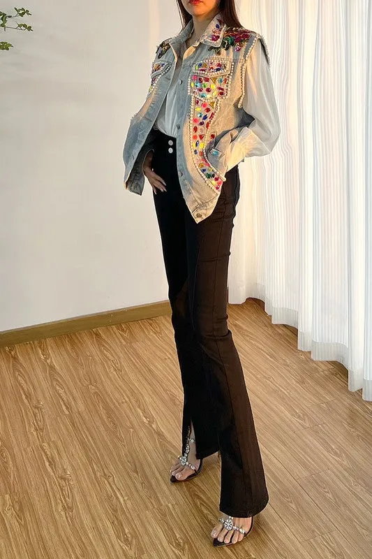 Crystalline Sleeveless Denim Vest