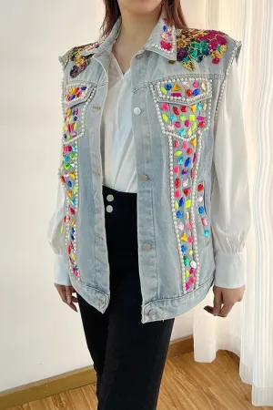Crystalline Sleeveless Denim Vest
