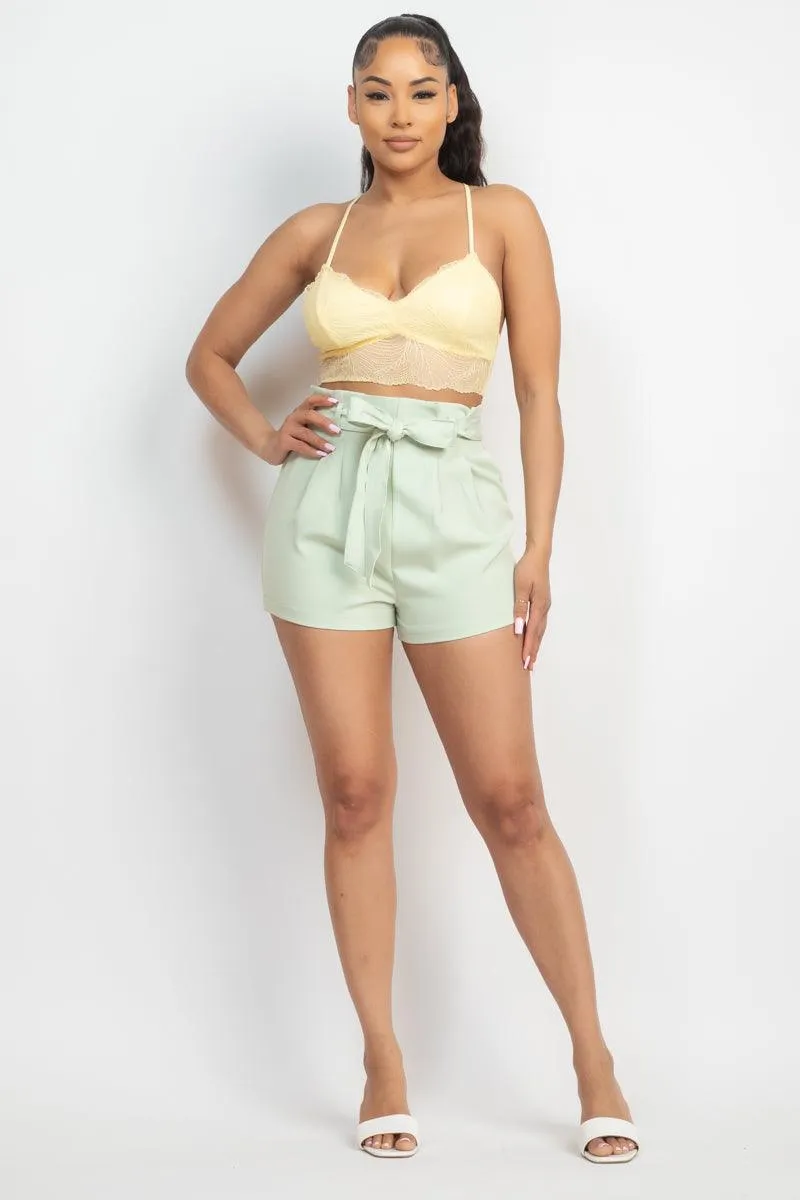 Elastic Waist Belted Paperbag Short