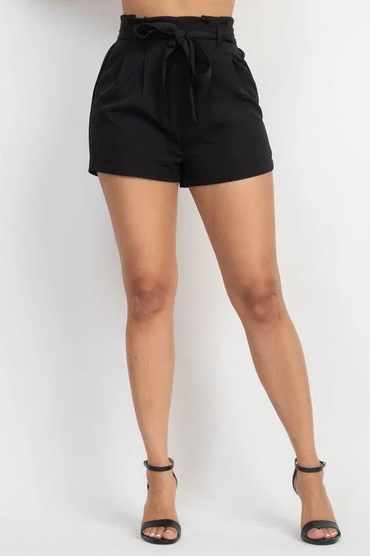 Elastic Waist Belted Paperbag Short