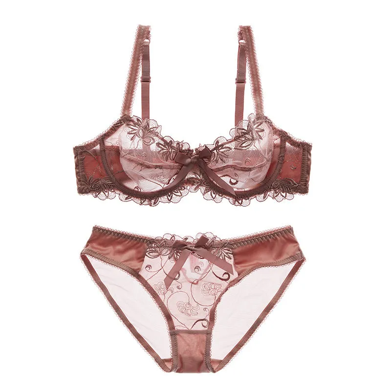 Fashion Embroidery Ultra Thin Transparent Lingerie Bra &  Panties Lace Set ( Colors & Sizes Available)