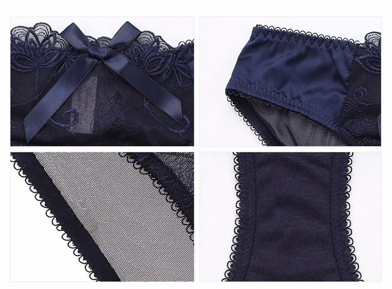 Fashion Embroidery Ultra Thin Transparent Lingerie Bra &  Panties Lace Set ( Colors & Sizes Available)
