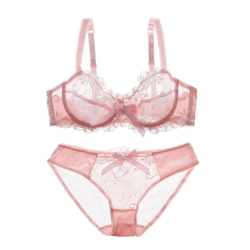 Fashion Embroidery Ultra Thin Transparent Lingerie Bra &  Panties Lace Set ( Colors & Sizes Available)