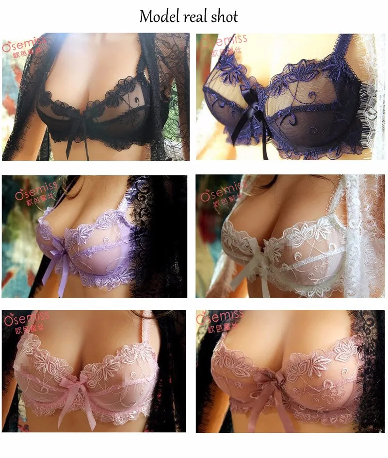 Fashion Embroidery Ultra Thin Transparent Lingerie Bra &  Panties Lace Set ( Colors & Sizes Available)