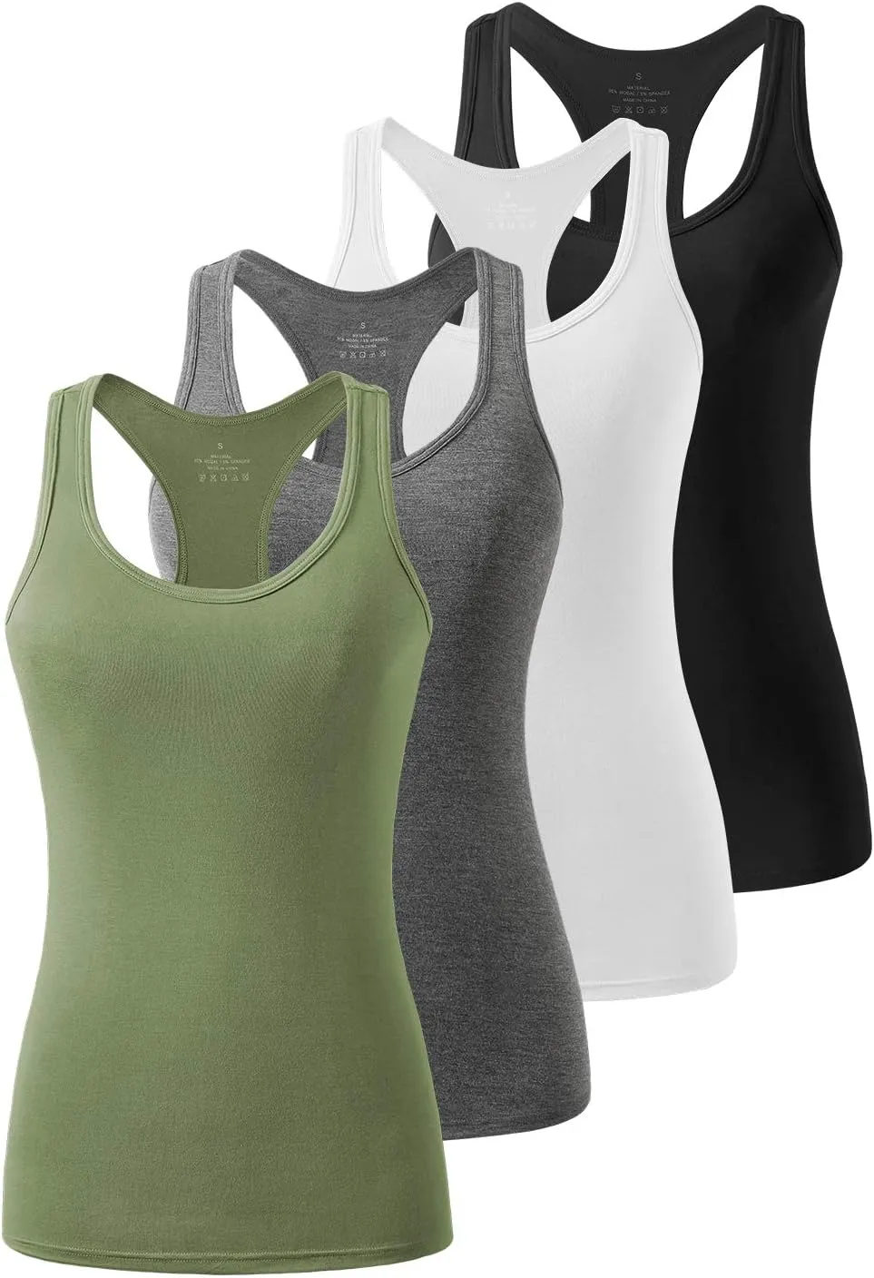 Femdouce Racerback Workout Tank top for Women Activewear Running top Yoga 4 Pack