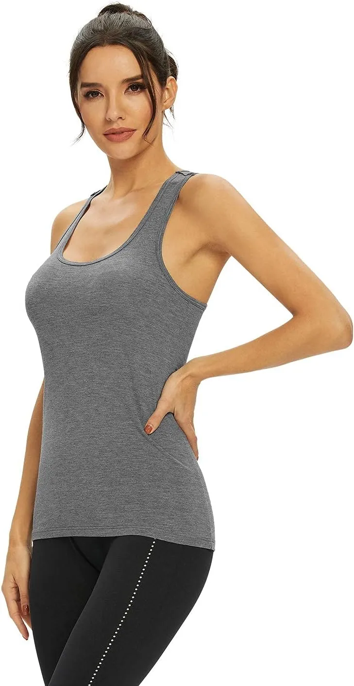 Femdouce Racerback Workout Tank top for Women Activewear Running top Yoga 4 Pack