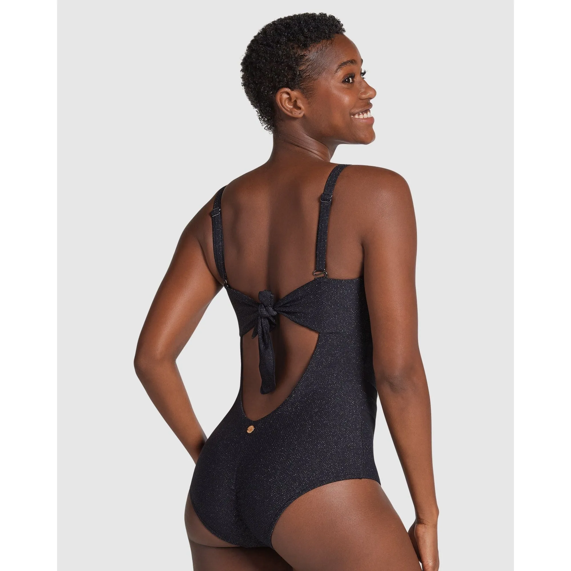 Glittery Backless Tummy Shaping One-Piece Swimsuit with Mesh