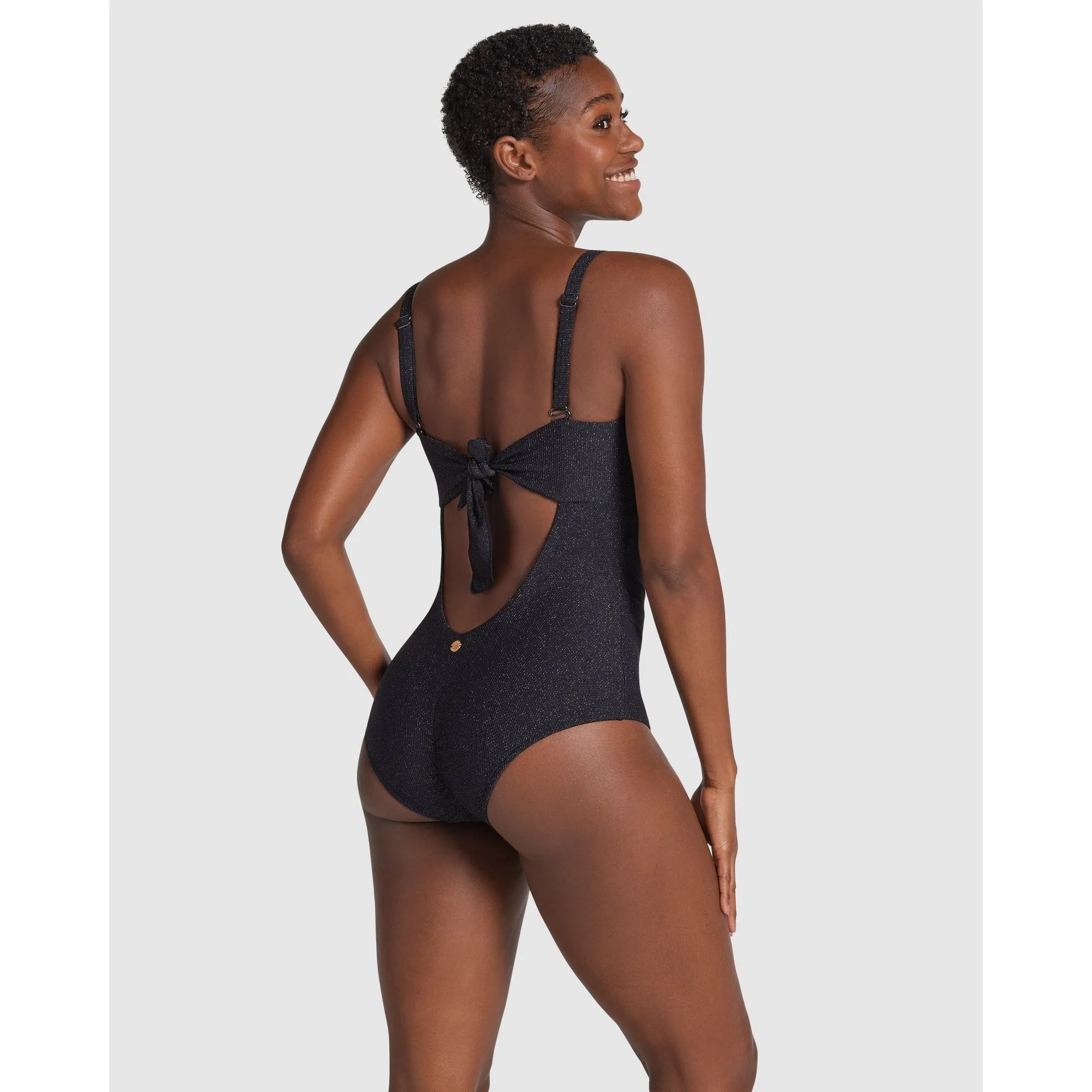 Glittery Backless Tummy Shaping One-Piece Swimsuit with Mesh