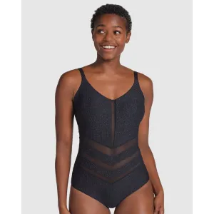 Glittery Backless Tummy Shaping One-Piece Swimsuit with Mesh