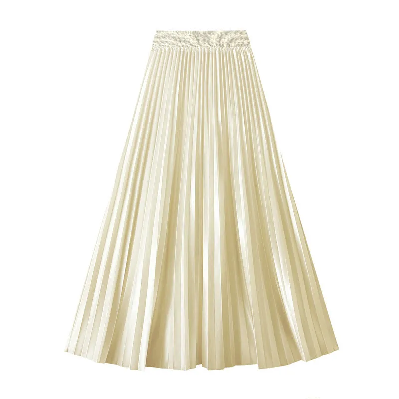 Glossy High Waist Pleated A Line Skirt