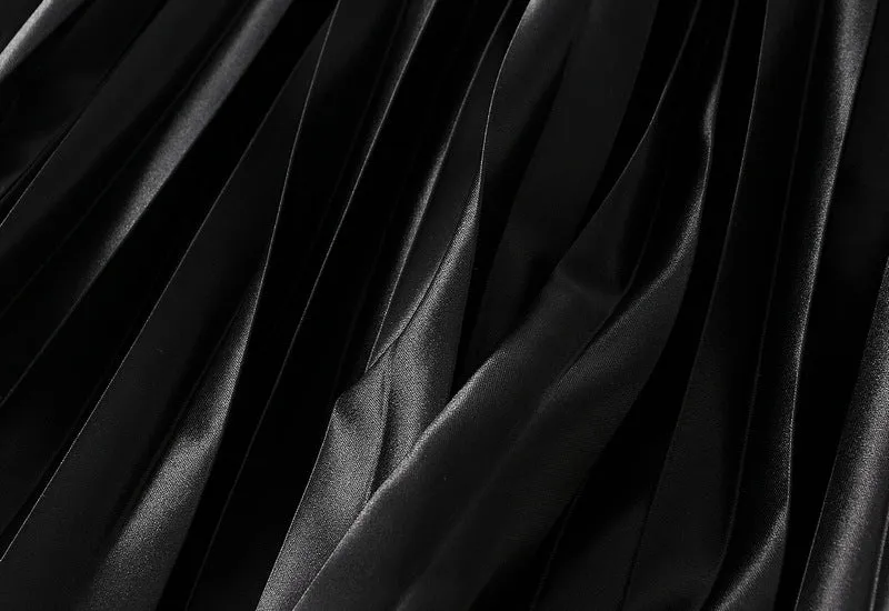 Glossy High Waist Pleated A Line Skirt