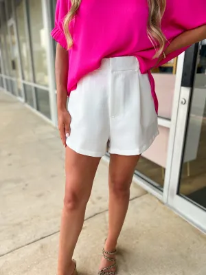 High Expectations White High Waisted Pleated Dress Shorts