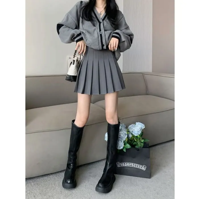 High Rise Plain Pleated Mini