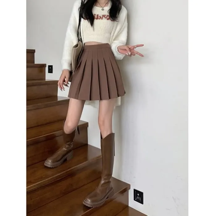 High Rise Plain Pleated Mini