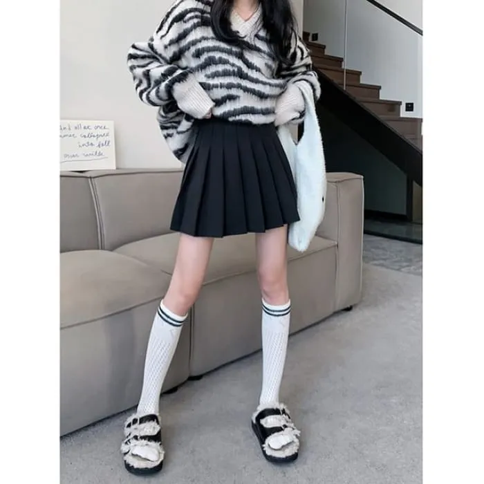 High Rise Plain Pleated Mini