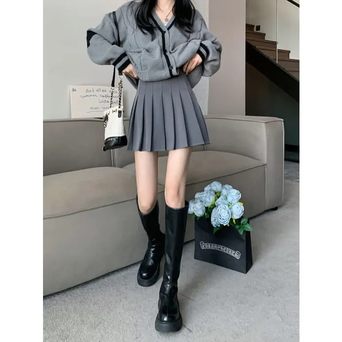 High Rise Plain Pleated Mini