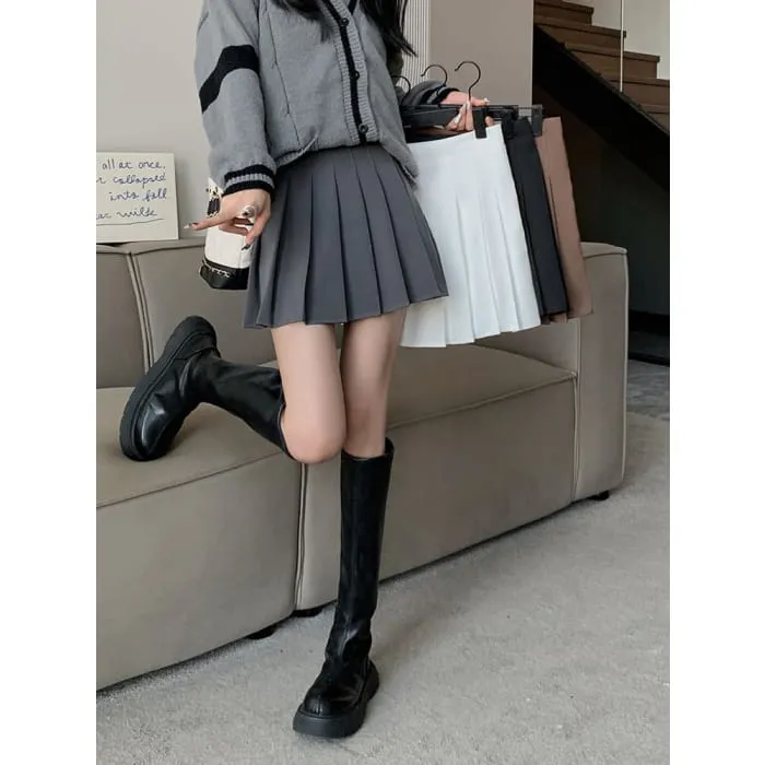 High Rise Plain Pleated Mini