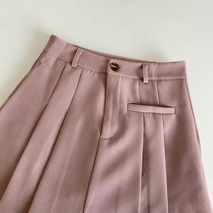 High Waist Plain Pleated Mini A-Line Skirt