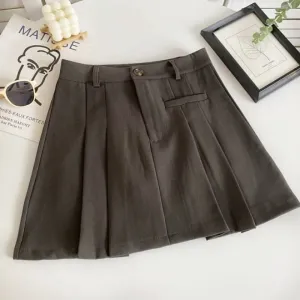 High Waist Plain Pleated Mini A-Line Skirt