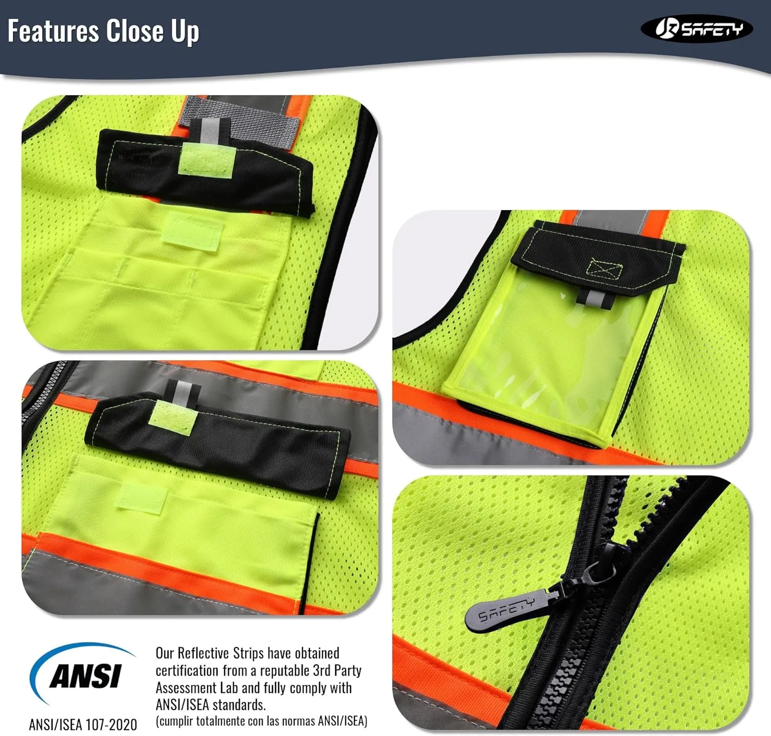 JKSafety Hi Vis Reflective Safety Vests for Men Women High Visibility Vest with Pockets Mesh Fabric Construction Safety Apparel Neon Vest for Work (220-Yellow XL)