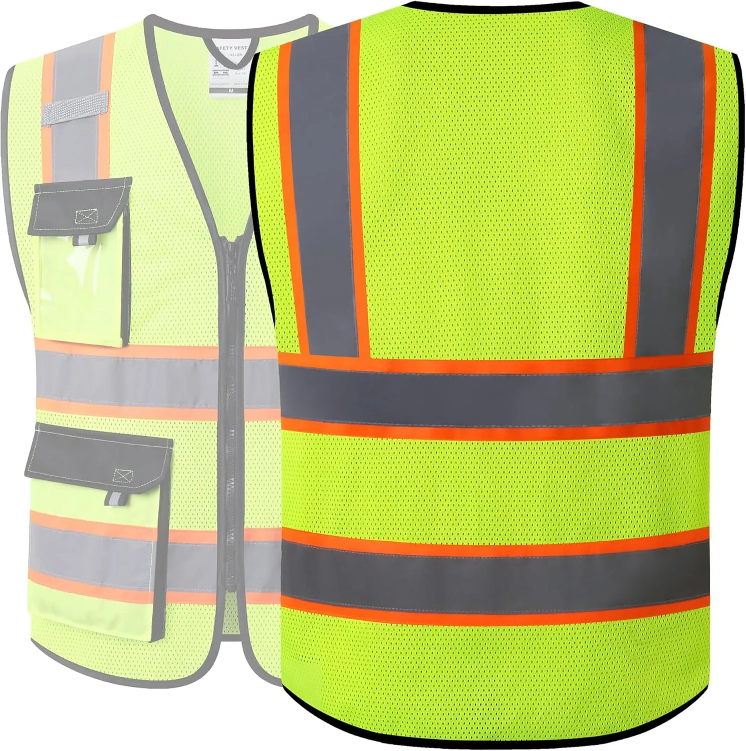 JKSafety Hi Vis Reflective Safety Vests for Men Women High Visibility Vest with Pockets Mesh Fabric Construction Safety Apparel Neon Vest for Work (220-Yellow XL)
