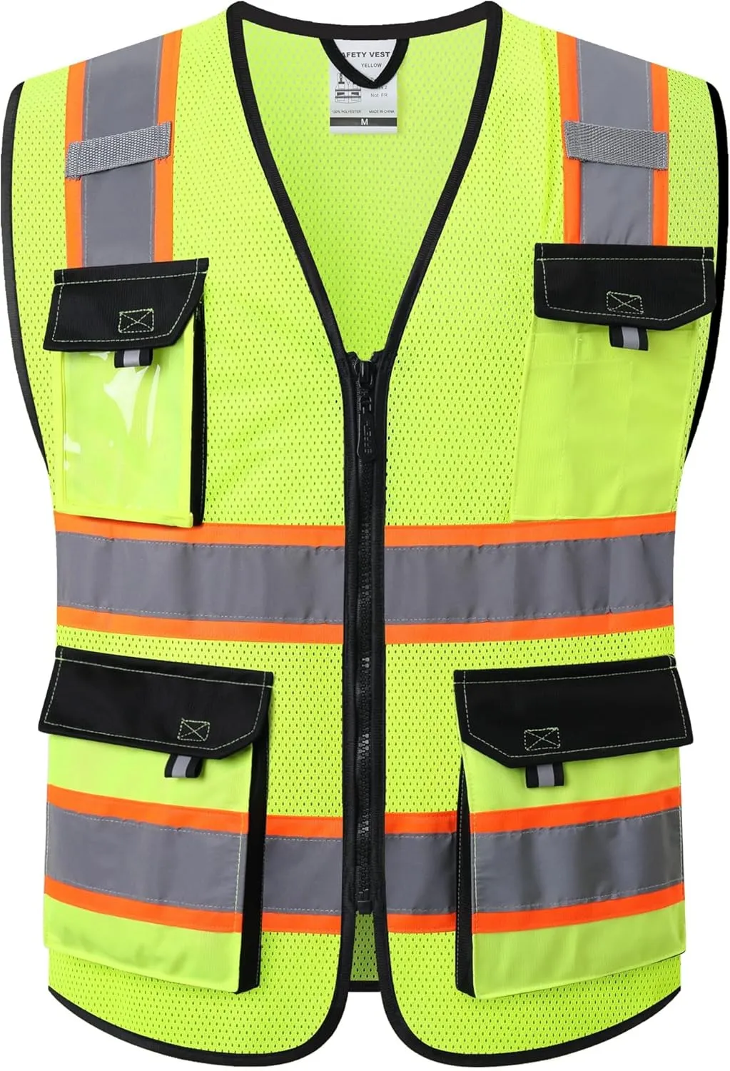 JKSafety Hi Vis Reflective Safety Vests for Men Women High Visibility Vest with Pockets Mesh Fabric Construction Safety Apparel Neon Vest for Work (220-Yellow XL)