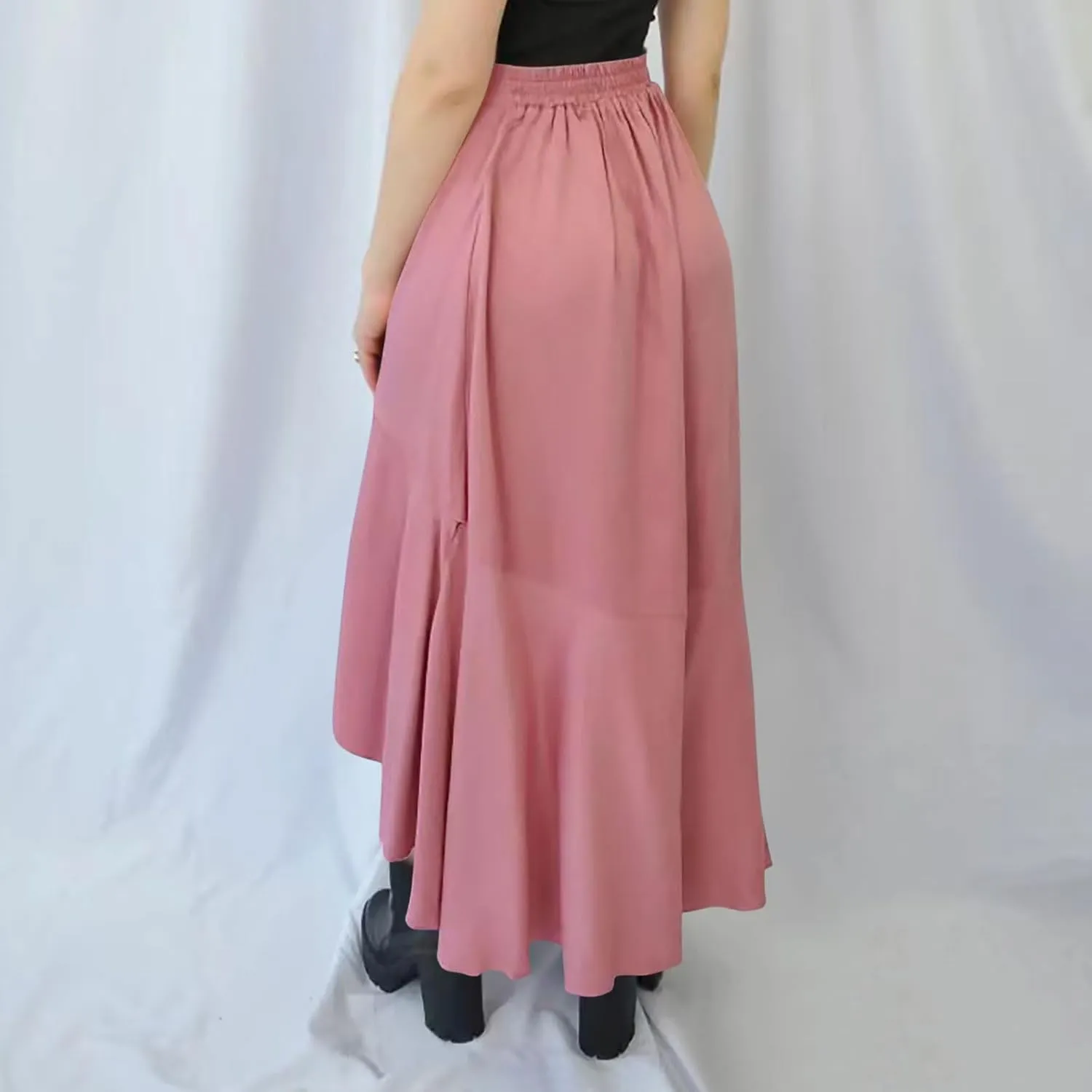 JOAU High Waist Wrap Irregular Flowy Ruffle Skirts for Women Trendy Summer High Low Slit Front A-line Midi Skirt
