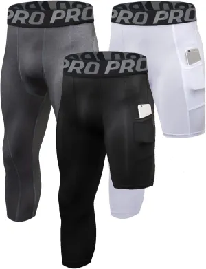 LANBAOSI 2 Pack 3/4 One Leg Compression Tights for Basketball Leg Sleeve Capri Athletic Base Layer Underwear for Gym Running