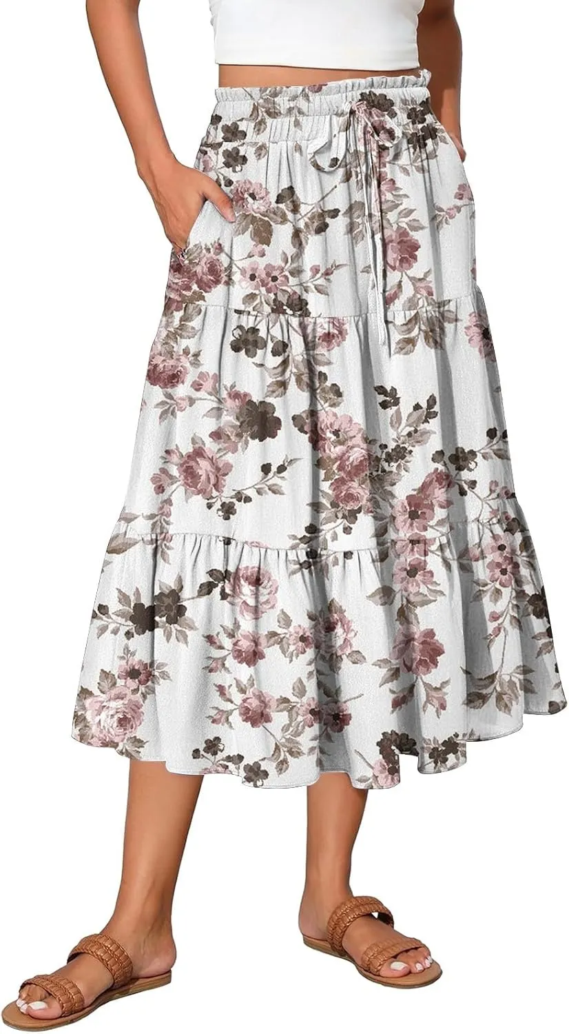 Long Hems Skirts Women Summer Partys Skirt Women's Cozy Slack Floral Expandable