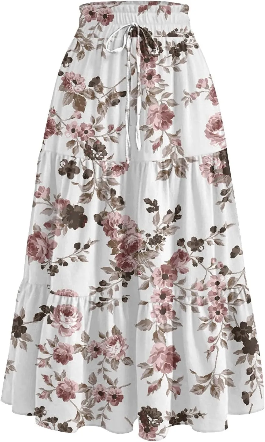 Long Hems Skirts Women Summer Partys Skirt Women's Cozy Slack Floral Expandable